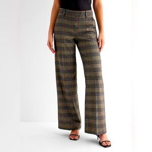 Express Editor Mid Rise Metallic Plaid Relaxed Trouser Pant size 0